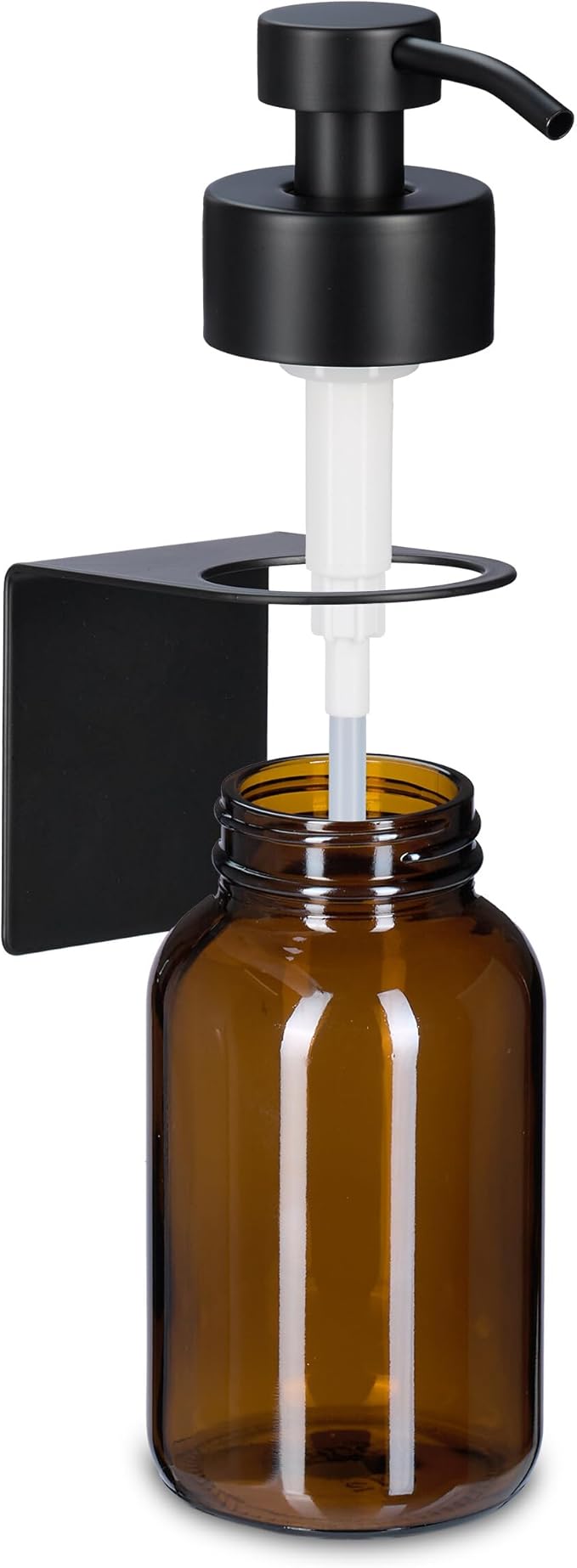 Relaxdays Soap Dispenser, Set of 2, 250 ml, Glass, Stainless Steel, Wall-Mounted, Adhesive, Sanitiser Pump, Brown/Black
