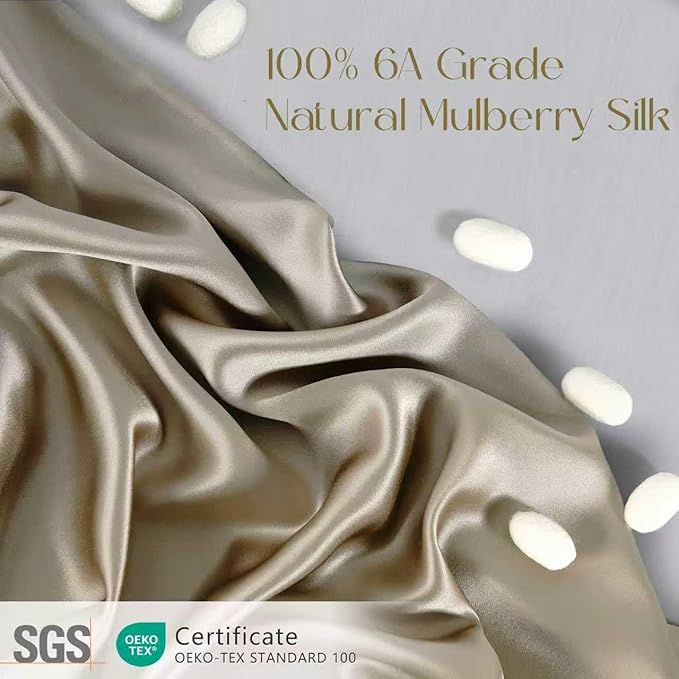 ZIMASILK 100% Pure Mulberry Silk Pillow Cases for Hair and Skin, Soft, Hypoallergenic & Smooth, Both Sides Grade 6A Silk, with Hidden Zipper, Gift for Women Men, 1pc (Body 20"x54", Taupe)