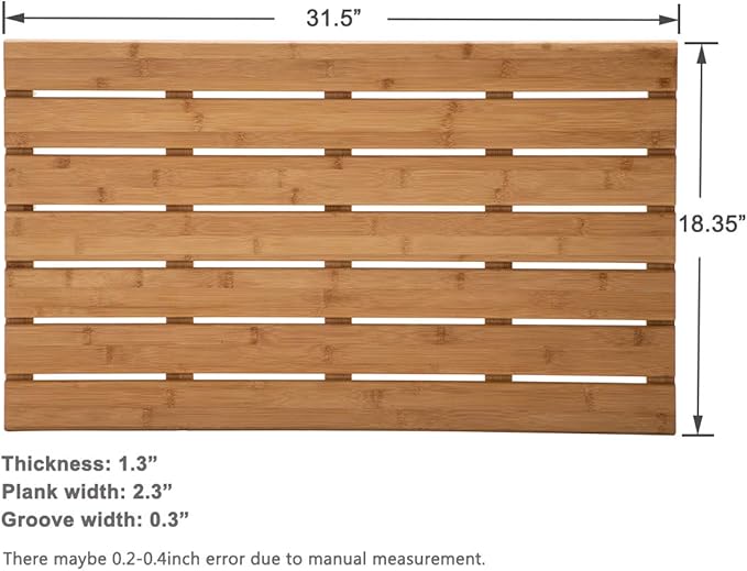 GOBAM Bamboo Bath Mat, Extra Large, 31.50 x 18.35 x 1.3 inches - Non-Slip Floor Mat for Bathroom, Spa, Sauna, Kitchen, Indoor & Outdoor Spaces, Shower Mat for Bathroom Decor - Natural