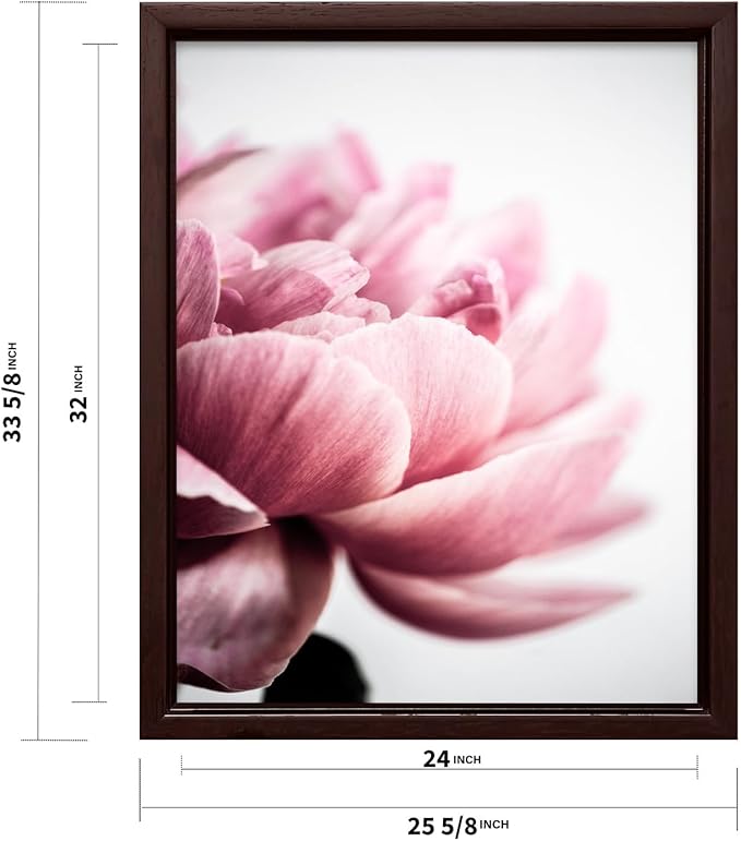 Monem Art Pink Peony Macro Photography Print - Minimalist Floral Art Poster - Wall Decor for Living Room, Bedroom or Office - 24x32 Brown Framed CANVAS Wall Art by Mareike Bohmer