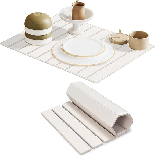 Large Stone Dish Drying Mats for Kitchen Counter, 23"(L)×16"(W) Diatomaceous Earth Mats, Water-Absorbent Collapsible Multi-Purpose Stone Drying Tray for Cups Dishes Bottles, Match Any Countertop