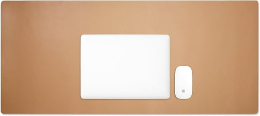 Leatherology Premium Tan Extra Long Modern Desk Pad, Fits Laptop or Monitor, Keyboard and Mouse, Made with Italian Leather