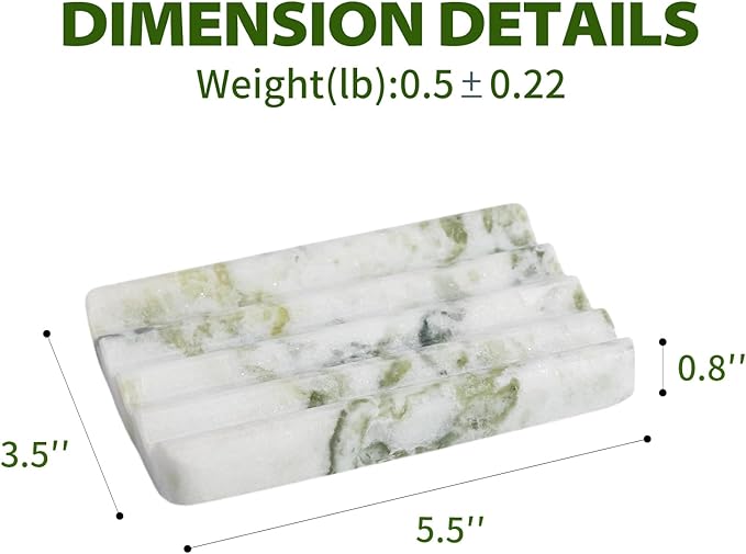 Karibiber Marble Soap Dish, Large Stone Bar Soap Holder Shower, Green Bathroom Soaps Saver, Easy Cleaning Natural Stone Sponge Holder for Kitchen Sink, Executive Jewelry Ring Tray
