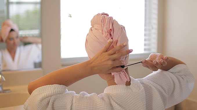 Microfiber Hair Towel Wrap for Women – Large Fast Drying Hair Towel with Patented Clip – Anti-Frizz, Super Absorbent, Silky Smooth Microfiber – Plopping Hair Wrap for Curly & Wavy Hair – 2 Pack