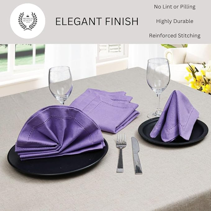 Hemstitch Dinner Napkins 100% Cotton Set of 6 - for Dining Weddings Parties Holidays Easter Everyday Use - Soft Durable Washable Table Napkins - 18x18 Inch Cloth Napkins Lavender