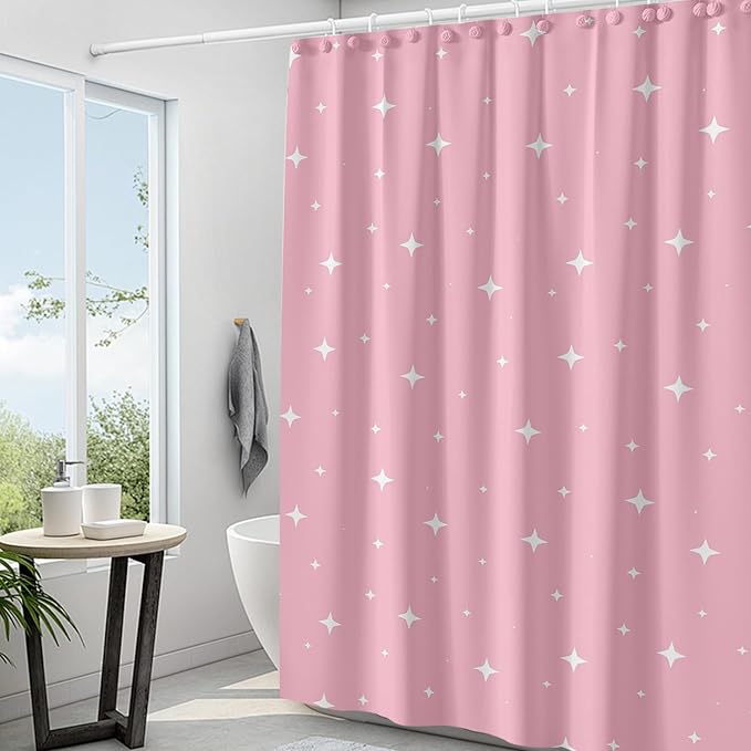 Plastic Shower Liner - Premium EVA 5G Shower Curtain Liner with Rustproof Grommets and 3 Weighted Magnets, Waterproof Shower Curtains for Bathroom (Pink Star, 72" x 72")