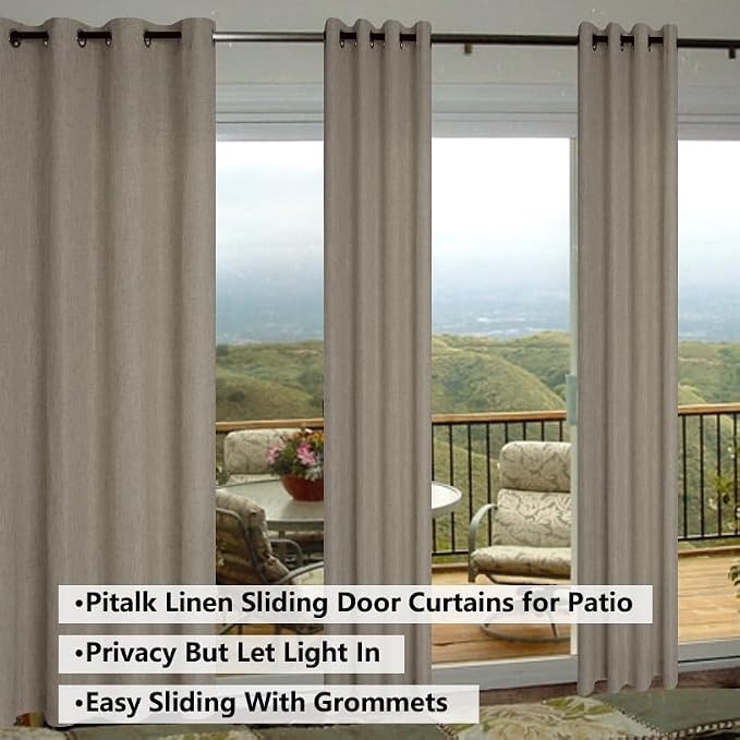 Pitalk Taupe Linen Curtains 84 Inch Length for Bedroom Living Room Soft Thick Textured Brown Window Drapes Semi Sheer Light Filtering Burlap Colored Farmhouse Country Decor 2 Panels Grommet 52x84 Long