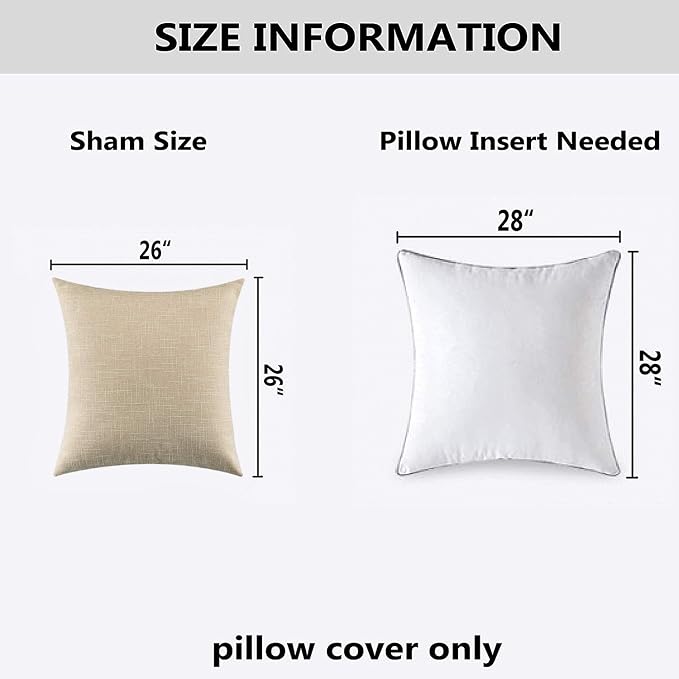 Kevin Textile Set of 2 Decorative Pillows Covers for Couch Star Faux Linen Sofa Pillows Cover 26 x 26 inch, 66x66cm, Cream Beige