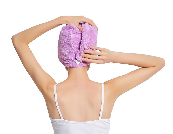 HOPESHINE Women's Soft Shower Hair Towel Twist Hair Turban Wrap Drying Cap Great Gift for Women (Purple 3-Pack)