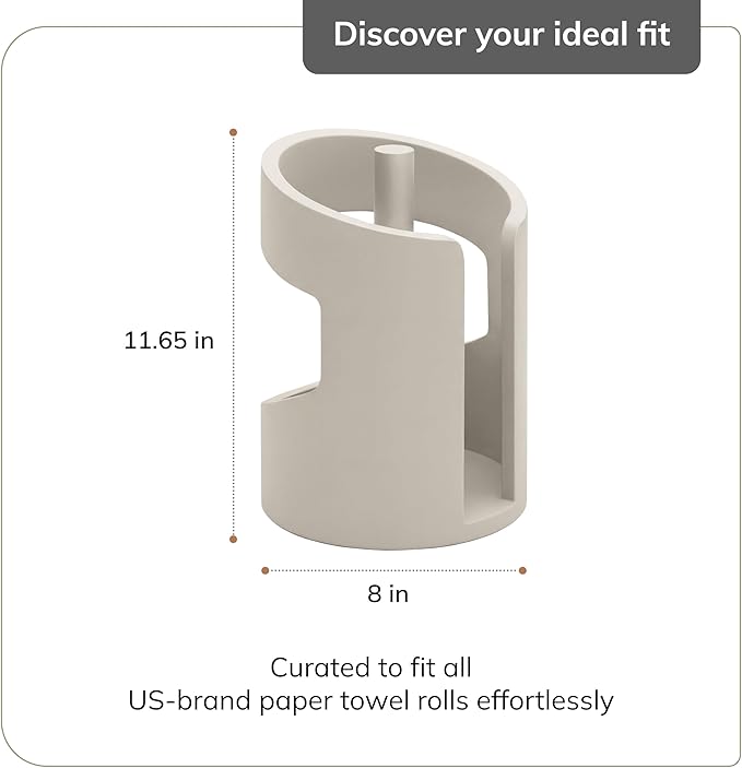 Anji Mountain Wooden Paper Towel Holder Countertop with Mango Wood Round Base and Iron Holder, Holder Stand for Kitchen Roll Organizer & Kitchen Dining Table Home Decor - Biscotti/Nickel, Arc Hold