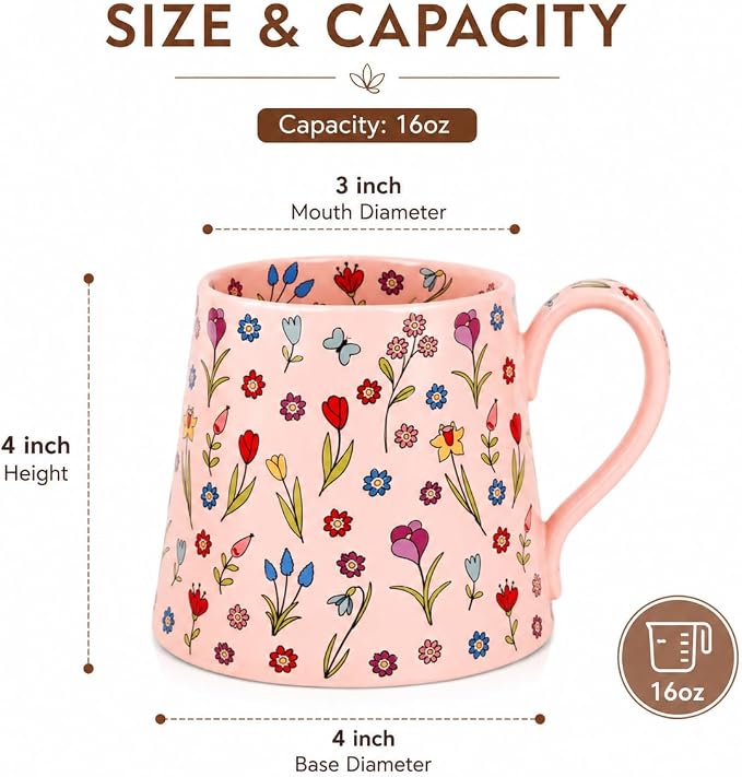 Coffee Mug Espresso Cup Ceramic Flower Porcelain Handmade Cup with Floral Design-Pink