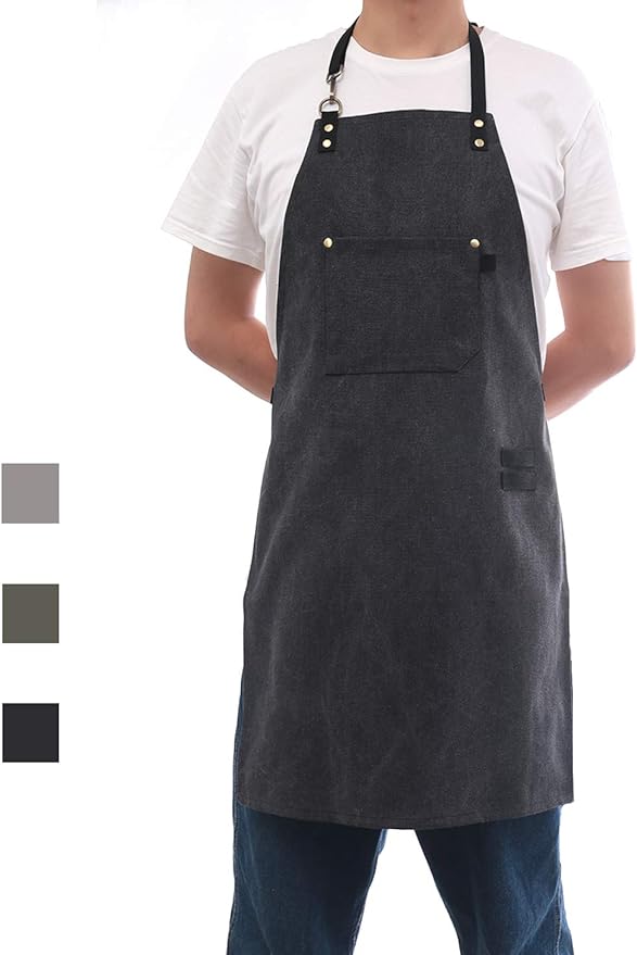 No-Tie Canvas Apron Heavy-Duty 16OZ Work Apron with Front Pocket Extra Long Straps Adjustable M–XXL
