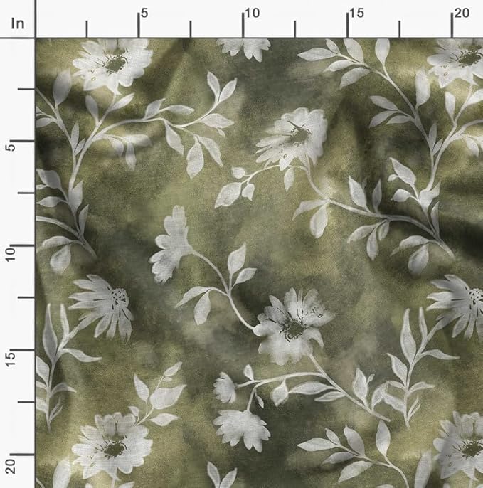 Soimoi Floral Print - Green, Viscose Rayon Fabric Material - 42 Inch Wide, 1 Yard, Unstitched Material for Dresses, Blouses, Skirts, Sleepwear, Kids Clothing