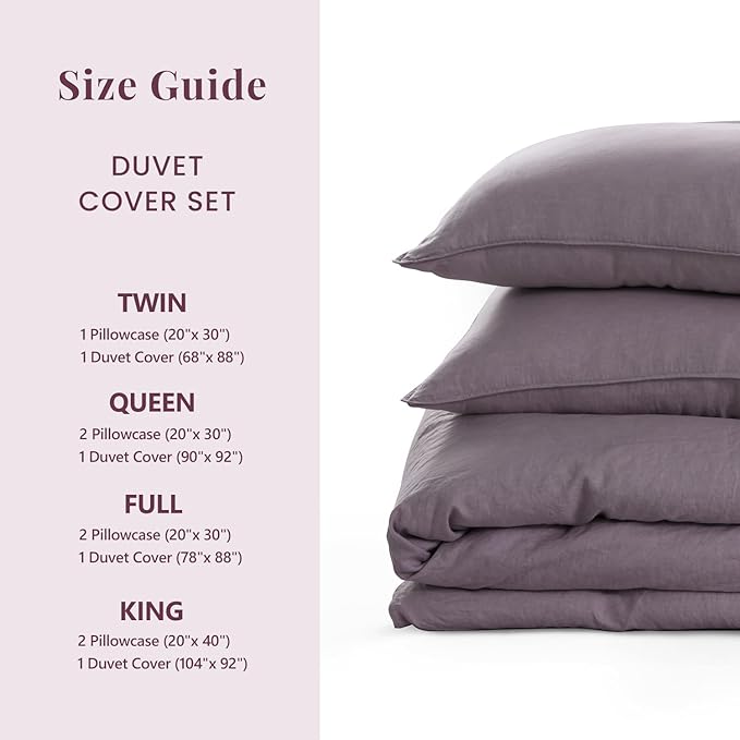 S VICTORY SYMBOL 100% Organic Linen Duvet Cover Set 3 Pieces,Pure Natural French Flax Bedding Set,1 Comforter Cover and 2 Pillowcases,Solid Color Bedding Full Size(Dusty Purple)