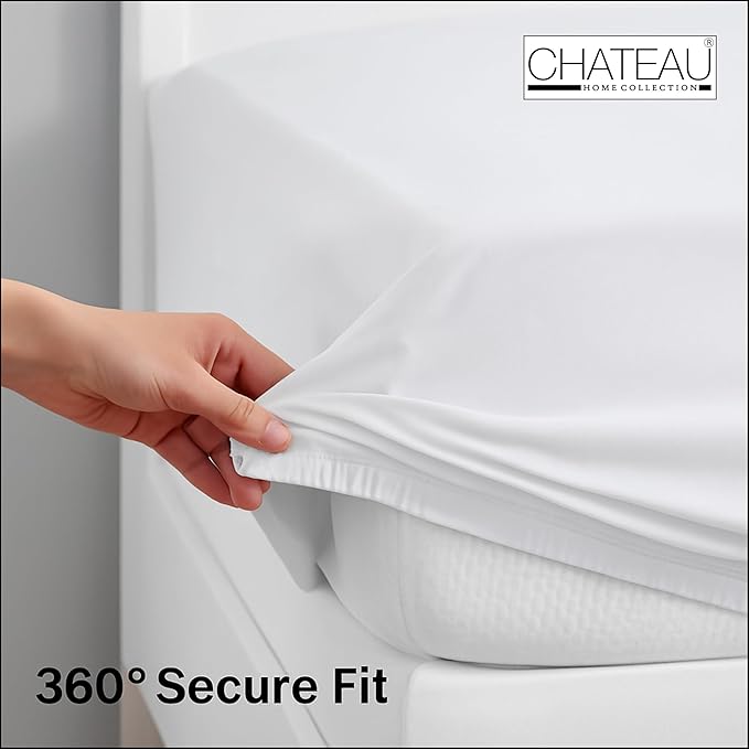 CHATEAU HOME COLLECTION Sheets Queen Size Bed Set – 100% Organic Cotton Sky Blue Bed Sheets, Deep Pocket Fitted Sheet, Cooling & Breathable, Sateen Weave, Fits Upto 17" Mattress