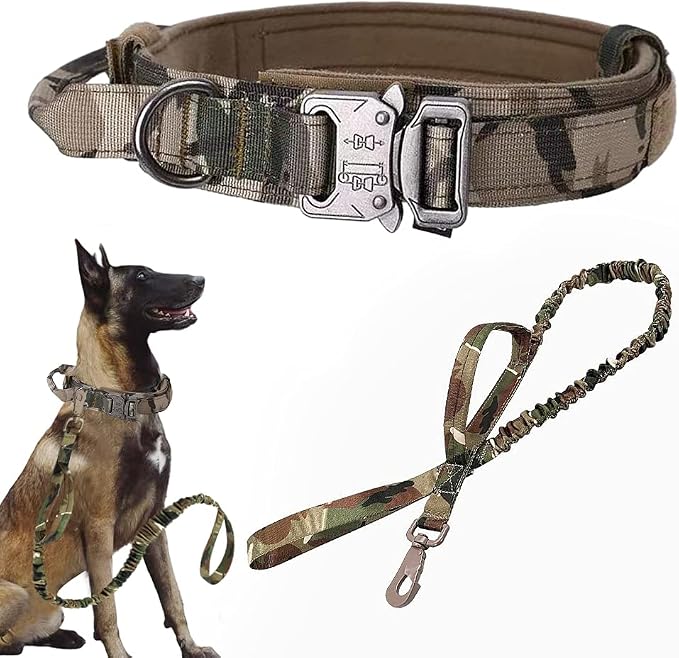 Tactical Dog Collar and Leash Set Adjustable Military Nylon Dog Collar with Control Handle and Heavy Duty Metal Buckle for Large Dogs（Camo XL