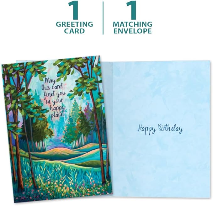 Tree-Free Greetings - Birthday Cards - Artful Designs - 1 Card + Matching Envelope - Made in USA - 100% Recycled Paper - 5"x7" - Happy Place (GO65464)
