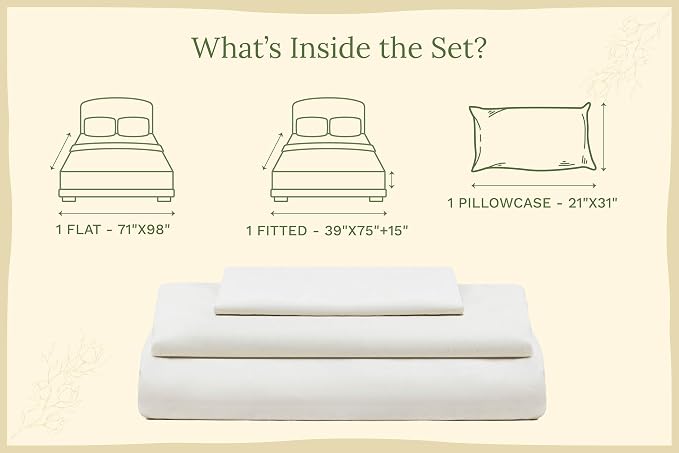 Organic Cotton Twin Sheets Set - 100% Organic Cotton, GOTS Certified, 400 Thread Count, Deep Pocket, Chemical-Free, Soft Sateen Weave, Hypoallergenic, All-Season, Breathable Sheet Set (Twin - White)