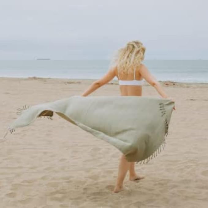 InfuseZen Stonewashed Turkish Cotton Bath and Beach Towel - Green Khaki | 100% Organic, Thin, Soft, Lightweight, Absorbent, Quick-Drying, Large Peshtemal, Sand-Resistant for Shower, Pool, Spa, Travel