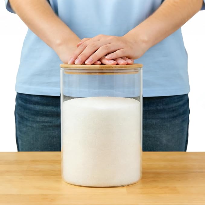 2-Pack Glass Jars with Bamboo Lids,101 fl oz Flour and Sugar Containers | Set of 2 Large Kitchen Airtight Food Storage Jars for Flour, Rice, Oats, Coffee Beans, Sugar, Candy, Cookies, Spices