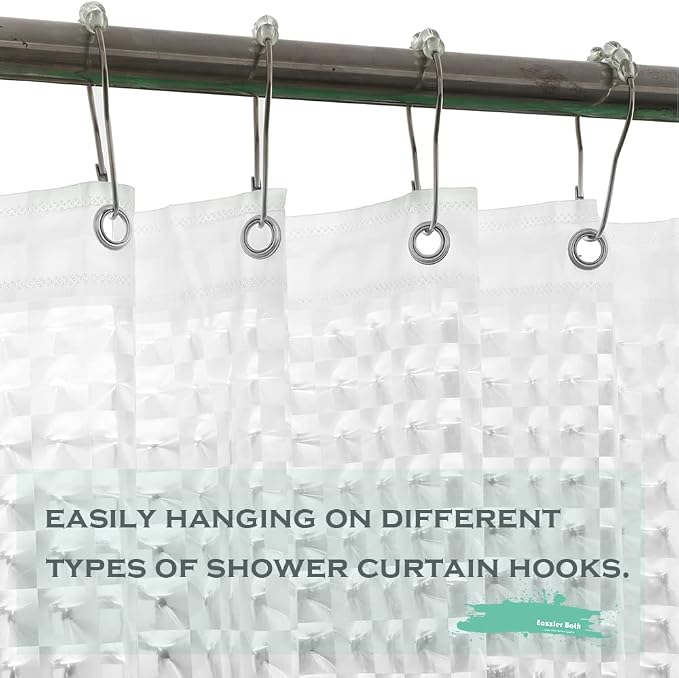 Narrow Size - 3D Crystal Clear Plastic Shower Curtain Liner, 36x72 Inch Thin Lightweight Ice Cube Plastic Shower Inner Curtain with Rustproof Metal Grommet Holes and Weighted Magnets