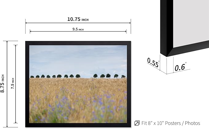 Monem Art Golden Meadow Horizon Landscape Print - Minimalist Nature Photography Poster - Wall Decor for Living Room, Bedroom or Office - 8x10 Black Framed Wall Art by Mareike Bohmer