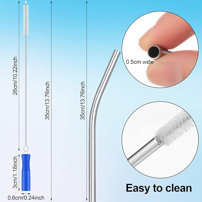 Suclain 20 Pieces 14 Inch Stainless Steel Straws Extra Long Reusable Metal Drinking Replacement Straws for 40oz 100 oz Tumblers with Silicone Tips and 4 Pieces Cleaning Brush