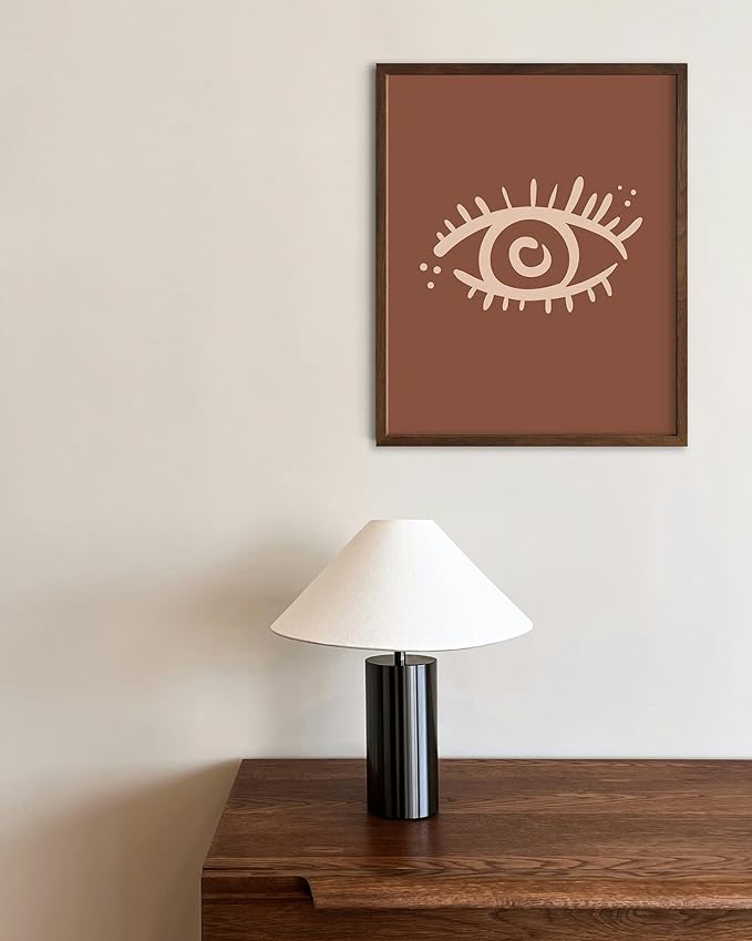Mystical Evil Eye Wall Art Nazar Protection Symbol Earth Tones Terracotta Mid Century Modern 8x10 Inch Oak Wood Walnut Framed Boho Spiritual Decor Print for Home