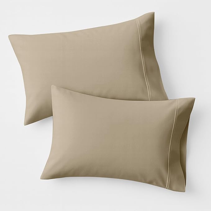 100% Organic Cotton Pillow Cases King Size Set of 2 - Organic Cotton Percale Weave Pillowcases King Size (Taupe), Soft, Cooling, Crisp & Breathable Percale Pillow Covers