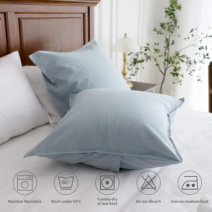 Simple&Opulence Linen Euro Shams Basic Style Solid Color 24x24 Inch Pack of 2 Flax Cotton Blend Decor Throw Pillow Covers Soft Breathable Farmhouse Pillow Shams - Dusty Blue