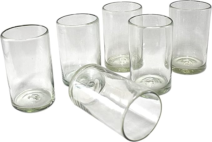 Hand Blown Drinking Glasses Artisan Crafted from Mexico Set of 6 pieces (Natural, Water 16 Oz.)