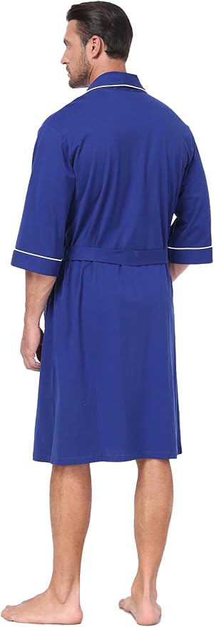 COLORFULLEAF 100% Cotton Men’s Summer Bathrobe Lightweight & Breathable Short Sleeve Kimono Robe with Pockets