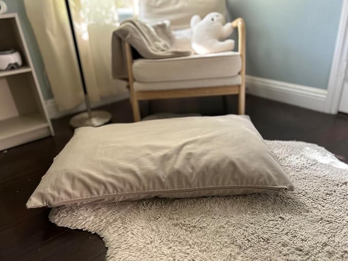 Natural Cotton Canvas Dog Bed – Raw Cotton Filled Pet Cushion Insert, Breathable Eco-Friendly Dog Mattress, Durable Washable Cover with Zipper (Gray, X Large 53"x36"x5")