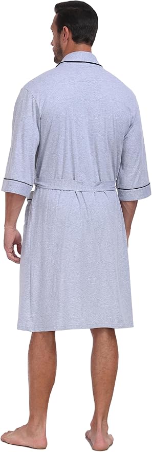 COLORFULLEAF 100% Cotton Men’s Summer Bathrobe Lightweight & Breathable Short Sleeve Kimono Robe with Pockets
