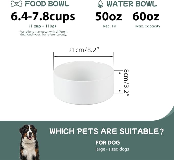 Havniva 8.3” Ceramic Dog Bowls, Dog Food and Water Bowl for Large Dogs, Durable Dog Water Bowl with Non-Slip Rubber Base Large Capacity Pet Feeding Bowl