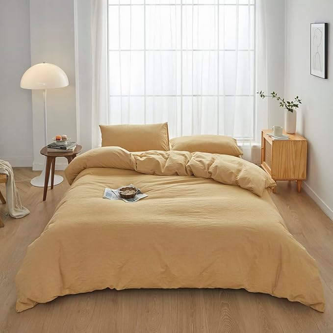 FACE TWO FACE Bedding Duvet Cover Set100% Washed Cotton Duvet Cover Linen Like Textured Breathable Durable Soft Comfy (King, Ginger)