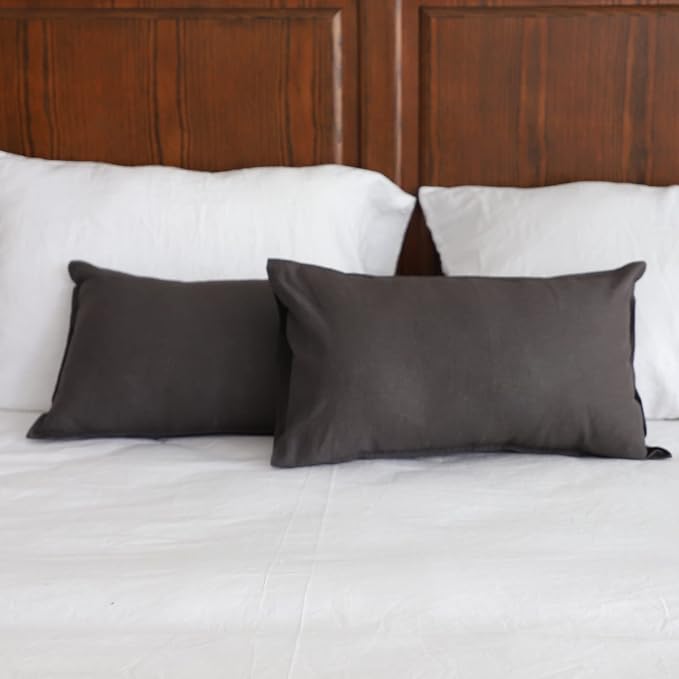 Simple&Opulence Linen Lumbar Pillow Covers 12x20 Inch Set of 2 Flax Cotton Blend Rectangular Decorative Throw Cushion Cover for Couch Sofa Bedroom Office Soft Breathable Farmhouse - Dark Grey