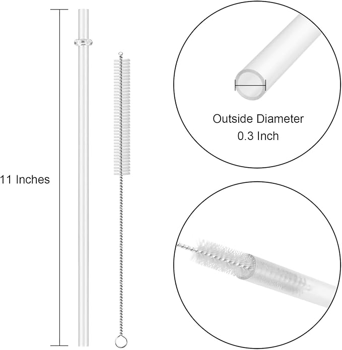 15 Pieces 11 Inch Clear Reusable Plastic Replacement Drinking Straws, Fit for 24 oz 32oz 40oz Mason Jars, Tumblers, Extra Long Unbreakable Drinking Straws with Cleaning Brush, BPA Free