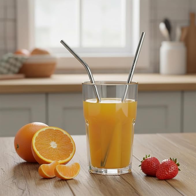 12 Pack Reusable Stainless Steel Straws with 2 Cleaning Brushes, 4 Sizes | Straight & Bent Short Metal Straws, Metal Drinking Straw for Coffee Mugs, Small Glasses or Cups