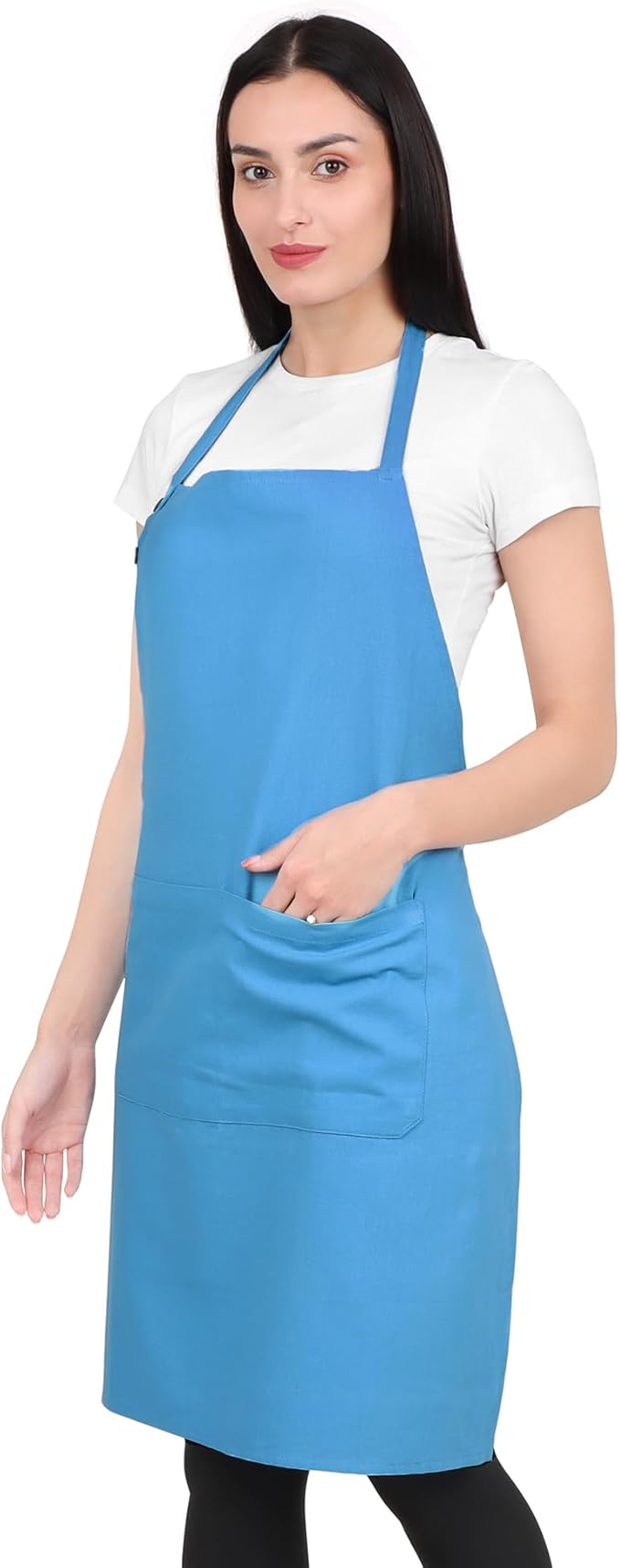 Kitchen Apron Cotton Waterdrop Resistant with adjustable Aprons for Women with Pockets 9 Color option Cooking (Light Blue)