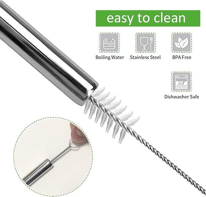 ANNVCHI 16 Pack of Reusable Stainless Steel Metal Straws, 8 Straight + 8 Bent 8.5 inch Metal Straws with 2 Cleaning Brushes, Straw Compatible with 20oz Stanley Cup