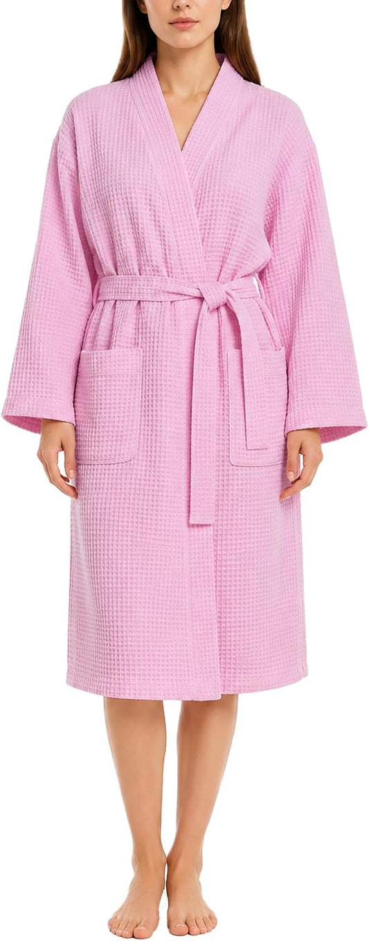 Lightweight Waffle Robe - Soft Cotton Bathrobe Spa Bathrobe for Daily Wear Home & Hotel