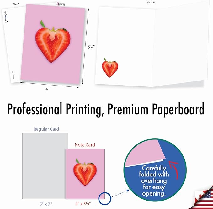 The Best Card Company - 20 Cute Boxed Cards (4 x 5.12 Inch) - Assorted Blank Set (10 Designs, 2 Each) - Fruit Hearts AM8992OCB-B2x10