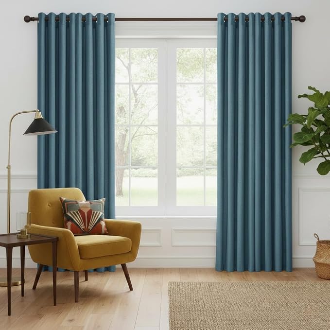 NICETOWN Linen Curtains 84 Inches Long 2 Panels for Bedroom Living Room, Privacy Linen Textured Window Drapes Semi Sheer Light Filtering Grommet Burlap Look Curtains, 52" W x 84" L, Stone Blue