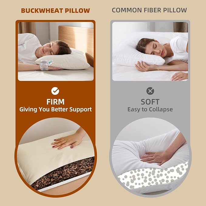 LOFE® Organic Buckwheat Pillow for Sleeping with Organic Cotton Pillowcase - 20''x26'' Adjustable Pillow, Breathable for Cool Sleep, Cervical Support for Back and Side Sleeper(Tartary Buckwheat Hulls)