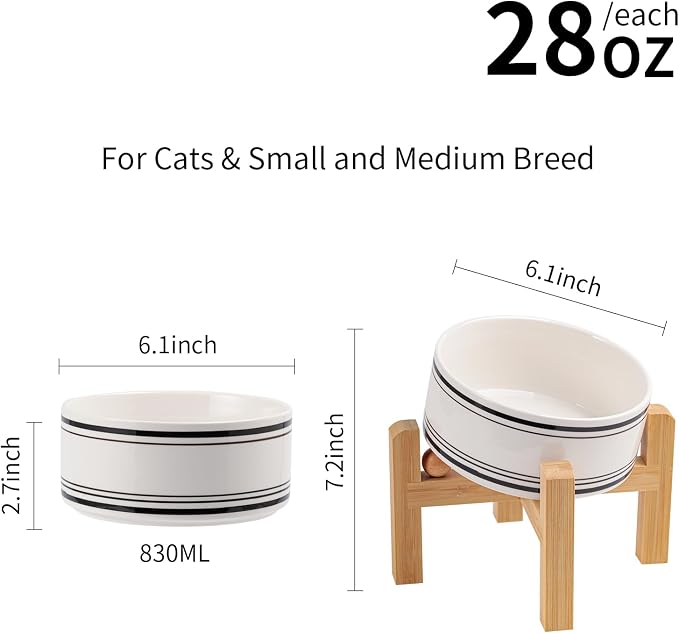 Elevated/Raised 15°Tilted Anti Slip Ceramic Dog Bowl for Small/Medium Breeds,Slanted Bulldog Big Face Pet Food Water Feeding Dish with Stand for Cats and Dogs (3.6 Cups/28 OZ) Black Striation