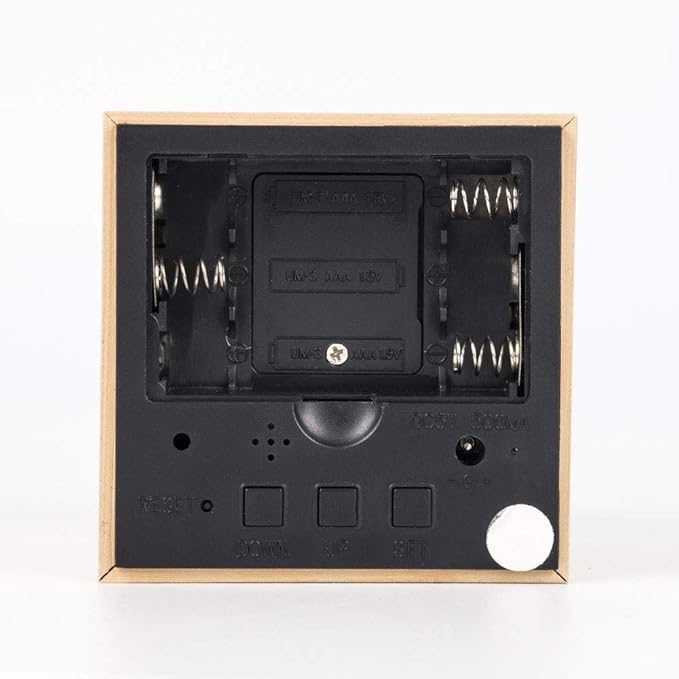 Wooden Alarm Clock - Mini Cube LED Digital Clock with Time/Date/Temperature Display, 3 Levels Brightness and Voice Control Great for Home Office Travel - AC10Yellow_White