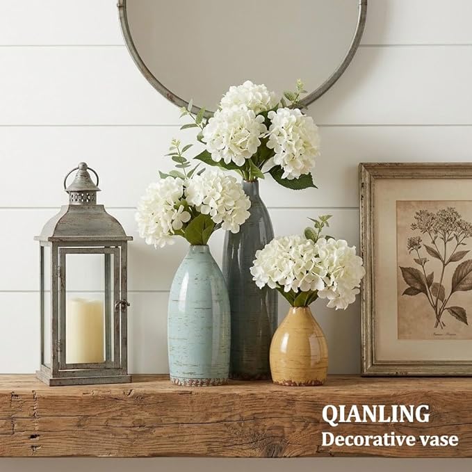Vintage Ceramic Vase Set of 3, Farmhouse Decor, Home Decorative Vase, Vases for Your Kitchen, Bedroom, Living Room, Bathroom, Coffee Table, Mantle, Bookshelf, & Shelf Centerpiece Table Decoration