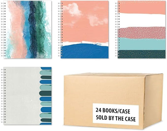 Case of 24, Large Spiral Bound Notebooks,Sustainability Designed, 9”x 11", 70 sheets (140 pages) 100% Recycled College Ruled Pages, Vegan, 4 Cover Designs, Made in USA, White (12600cs)