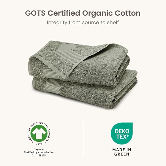 BIOWEAVES 100% Organic Cotton 700 GSM Plush Luxury Bath Towels for Bathroom 30" x 58" GOTS Certified - Sage, Pack of 2
